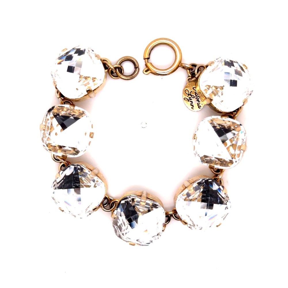 Victoria Lynn Huge Crystal Stone Statement Bracelet Gold Tone 7 Inch